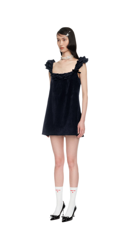 Ruffled Bow A-Line Mini Dress