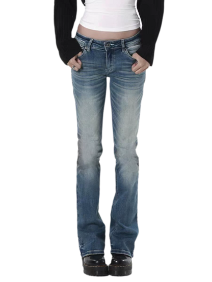 Distressed Low-Rise Slight-Flare Jeans