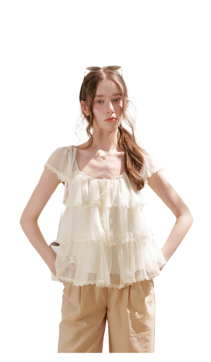 Tiered Ruffle Chiffon Blouse