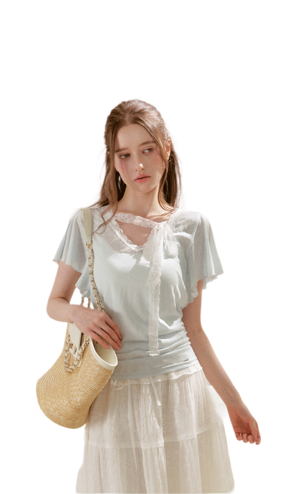 Snowflake Tencel Linen Lace T-shirt