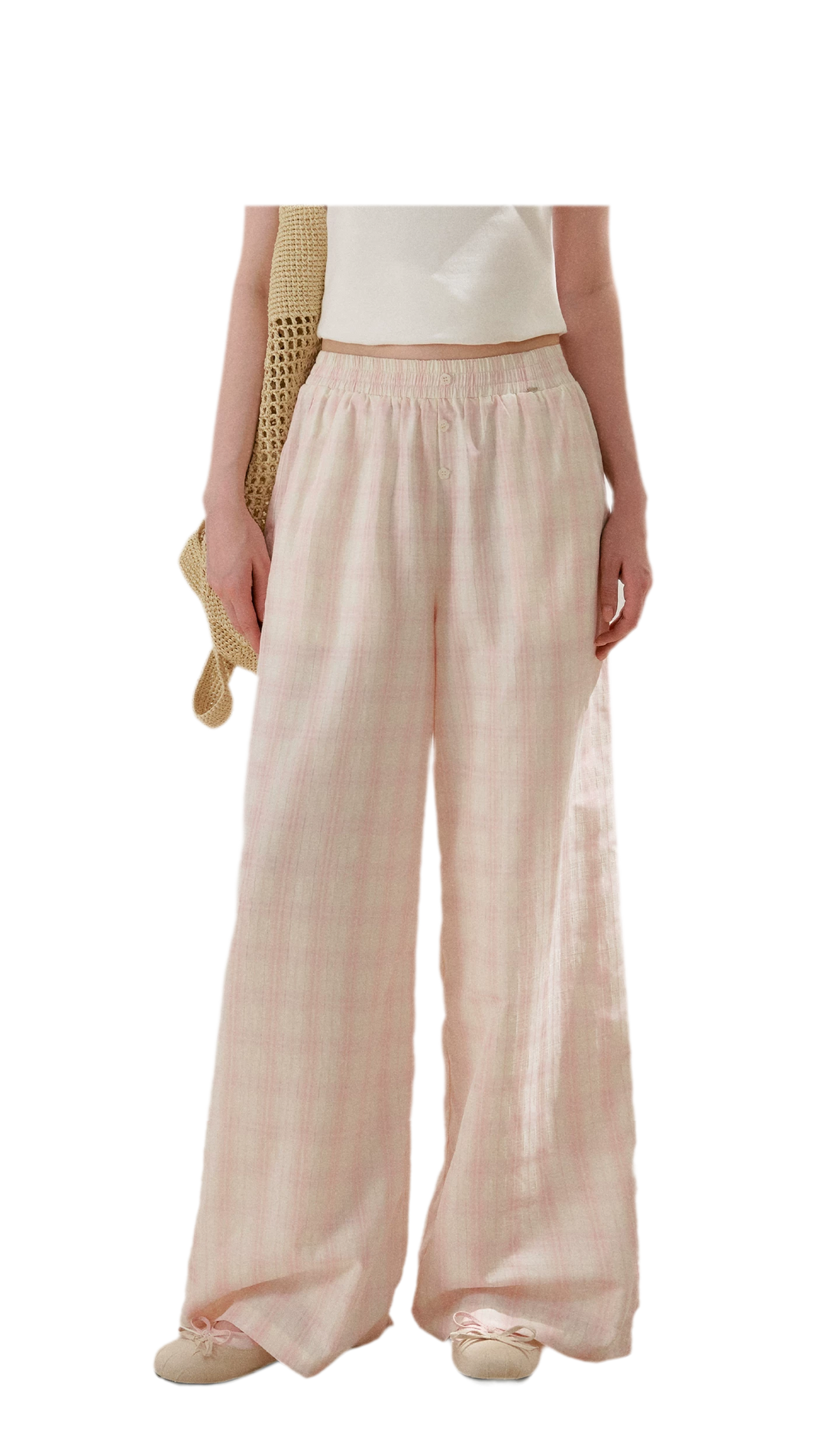Linen Checkered High-Waist Wide-Leg Pants