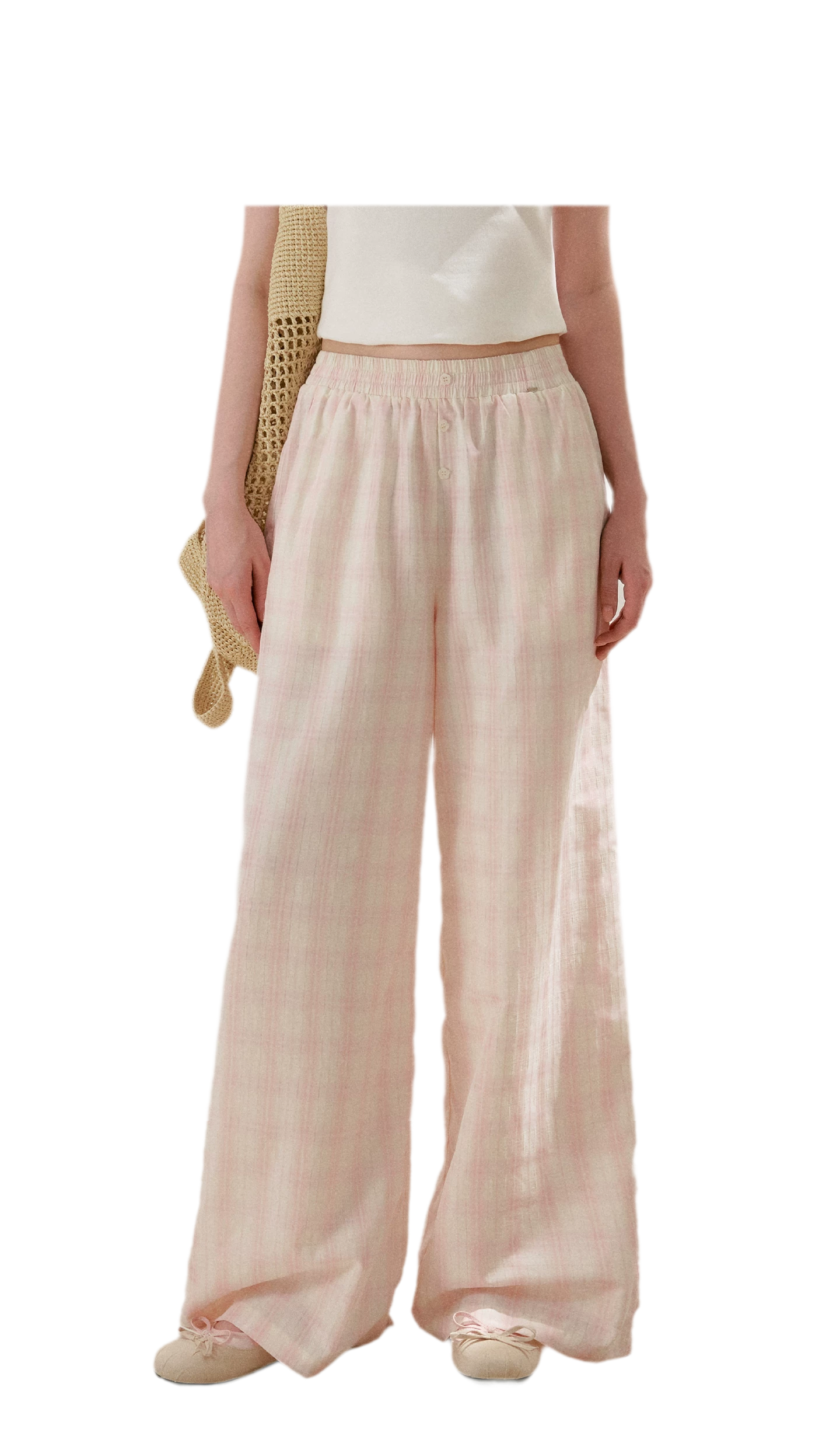 Linen Checkered High-Waist Wide-Leg Pants