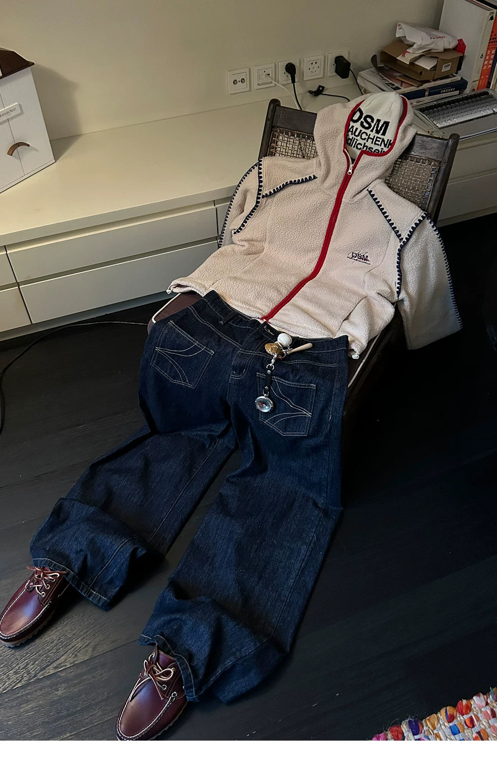 Reversible Denim Baggy Straight Pants