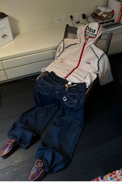 Reversible Denim Baggy Straight Pants