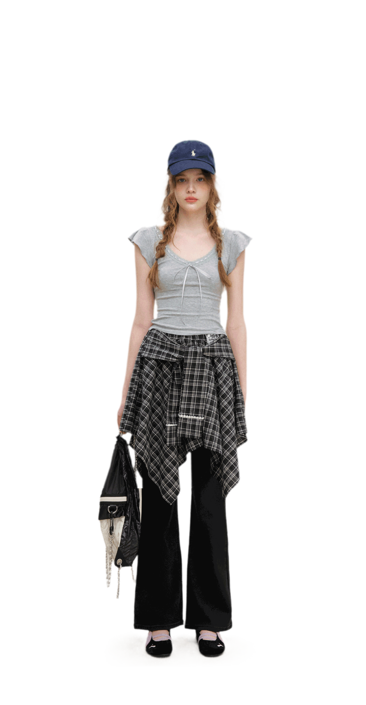 Asymmetric Lace Patchwork Plaid Skirt/Top