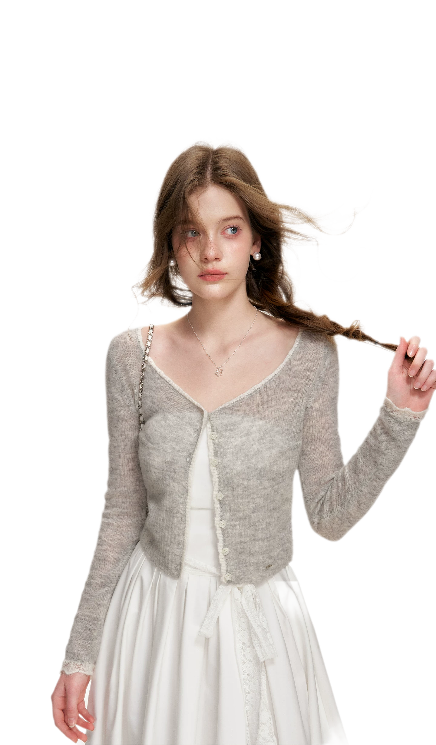 Alpaca Trim Cropped Cardigan