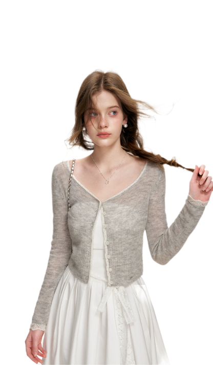 Alpaca Trim Cropped Cardigan