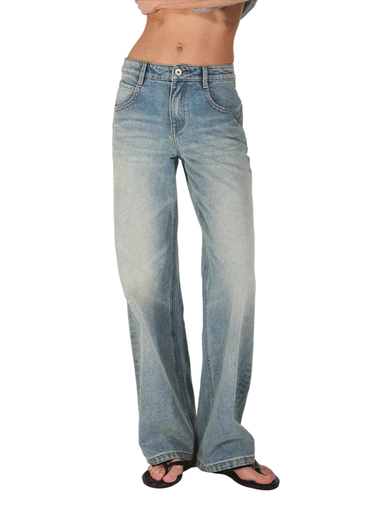Vintage Straight Loose Fit Jeans with 3D Cat
