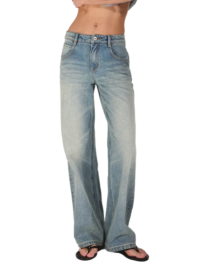 Vintage Straight Loose Fit Jeans with 3D Cat