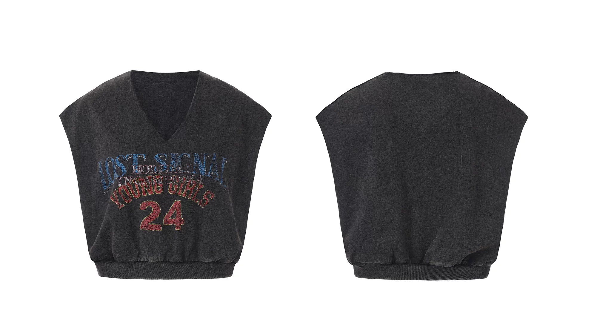 Vintage Washed Printed V-Neck Tank Top