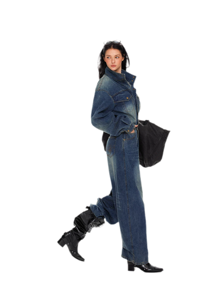 Combinaison en jean délavé à jambes larges