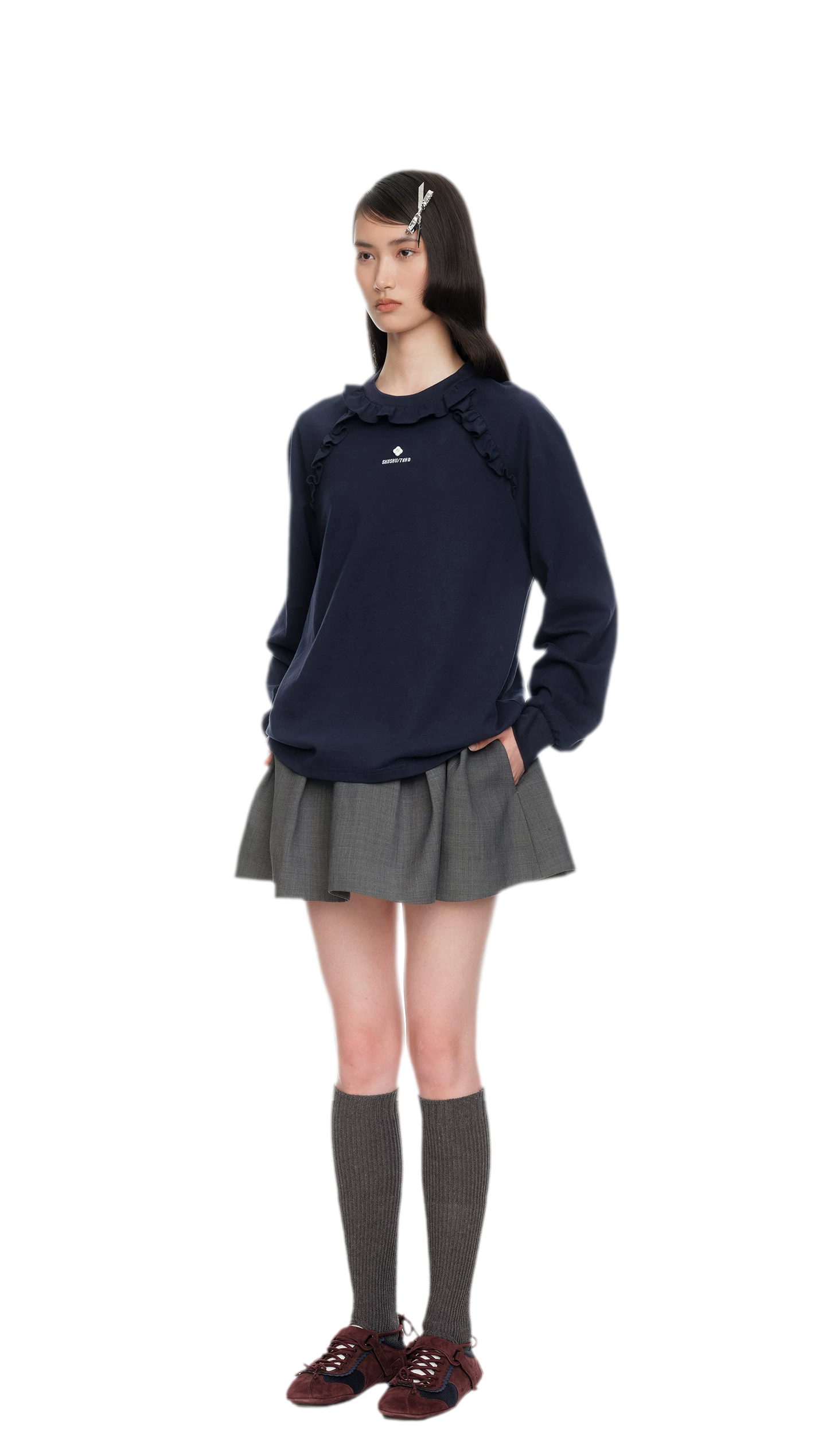 Ruffled Relaxed Cotton Long-Sleeve Tee