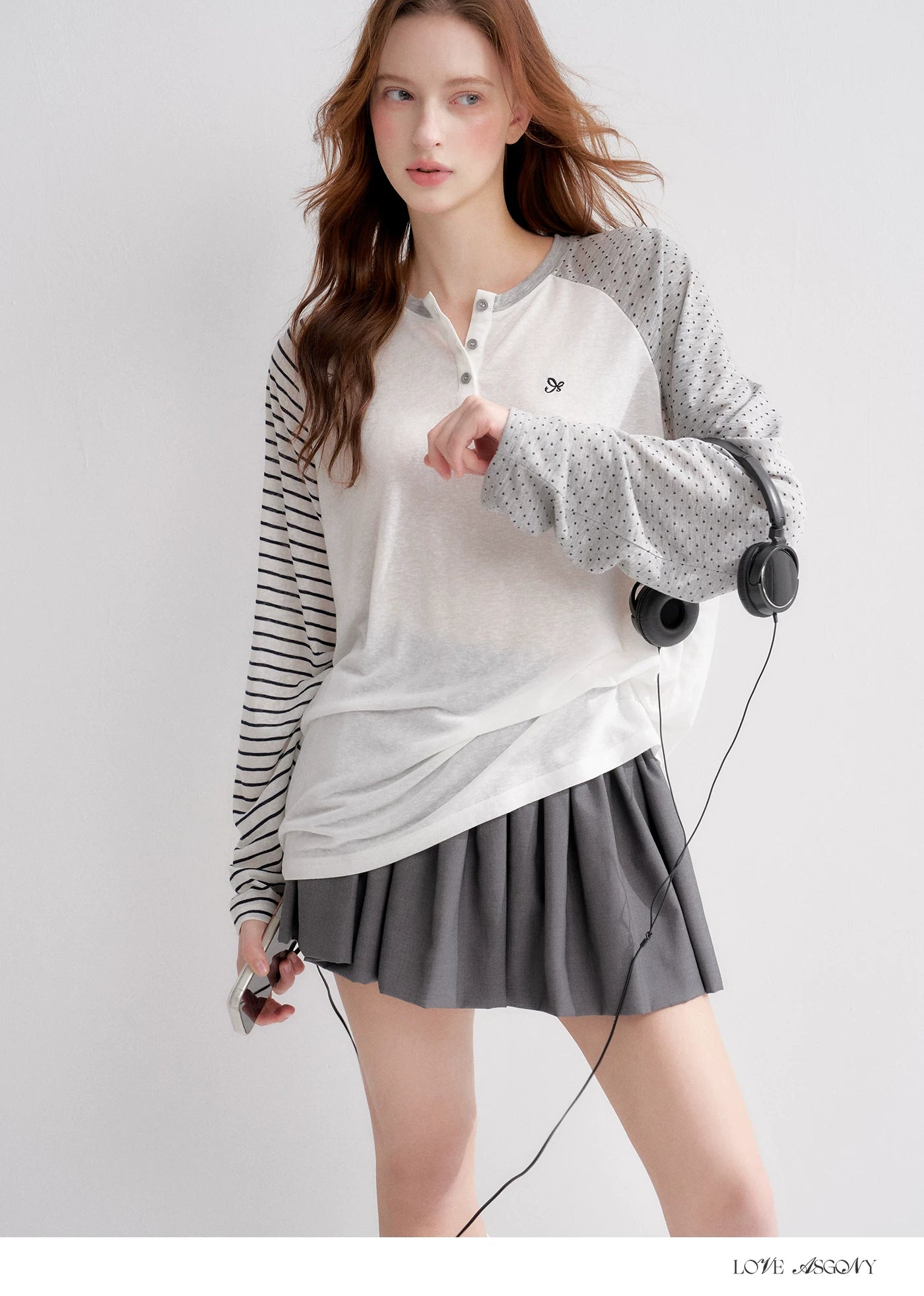 Striped Polka Dot Raglan Sleeve Long Sleeve Pullover