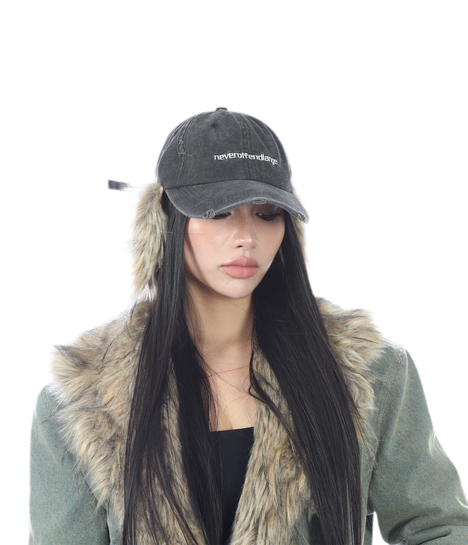 Distressed Faux Fur Cap