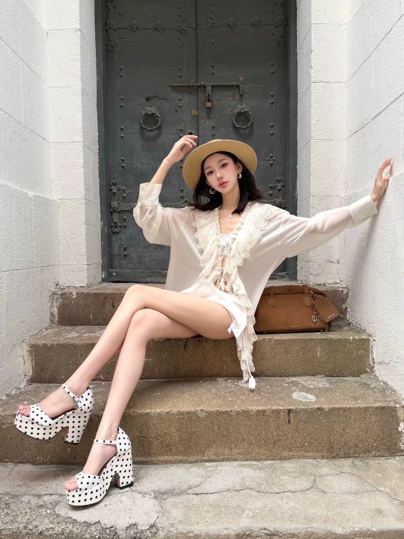 Polka Dot Platform Heel Sandals