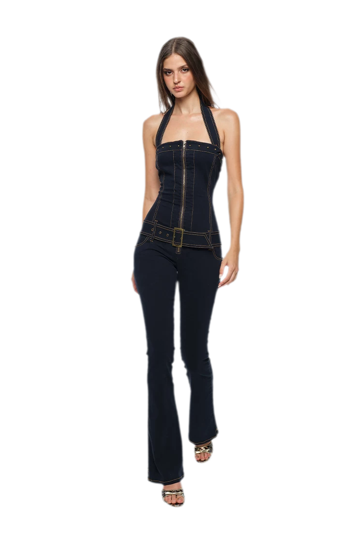 Washed Fitted Denim Jumpsuit