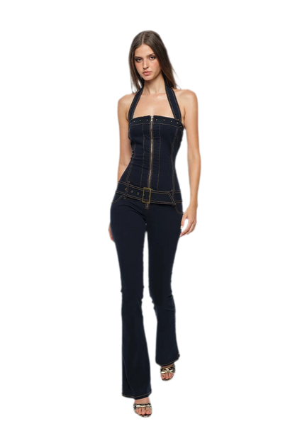 Washed Fitted Denim Jumpsuit