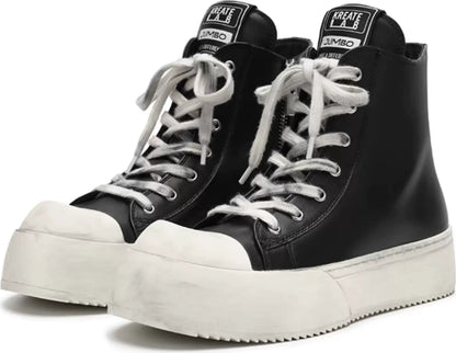 Distressed Leather High-Top Sneakers