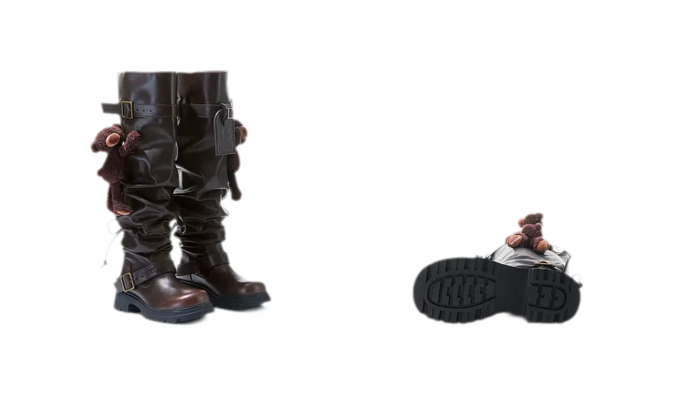 Schlaffe knielange Lederstiefel
