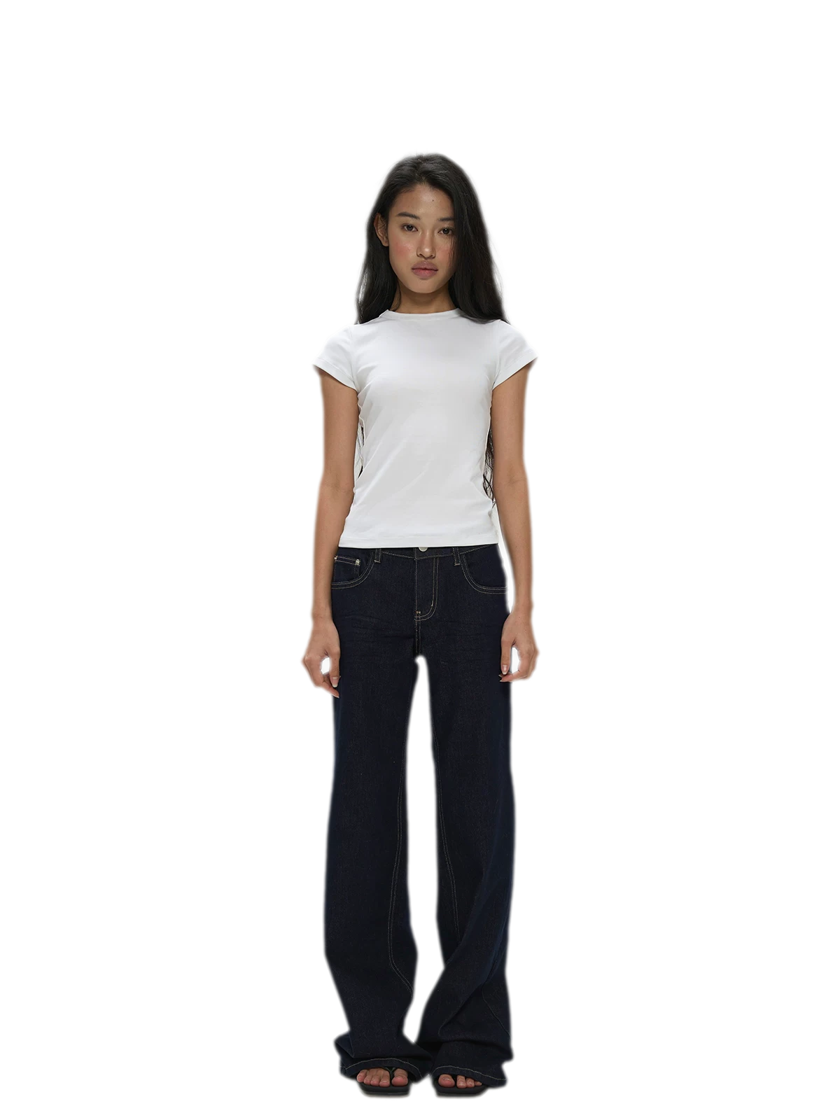 Raw Denim Low-Rise Wide-Leg Jeans