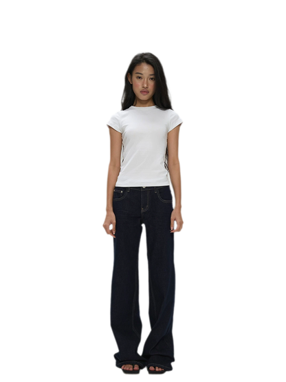 Raw Denim Low-Rise Wide-Leg Jeans