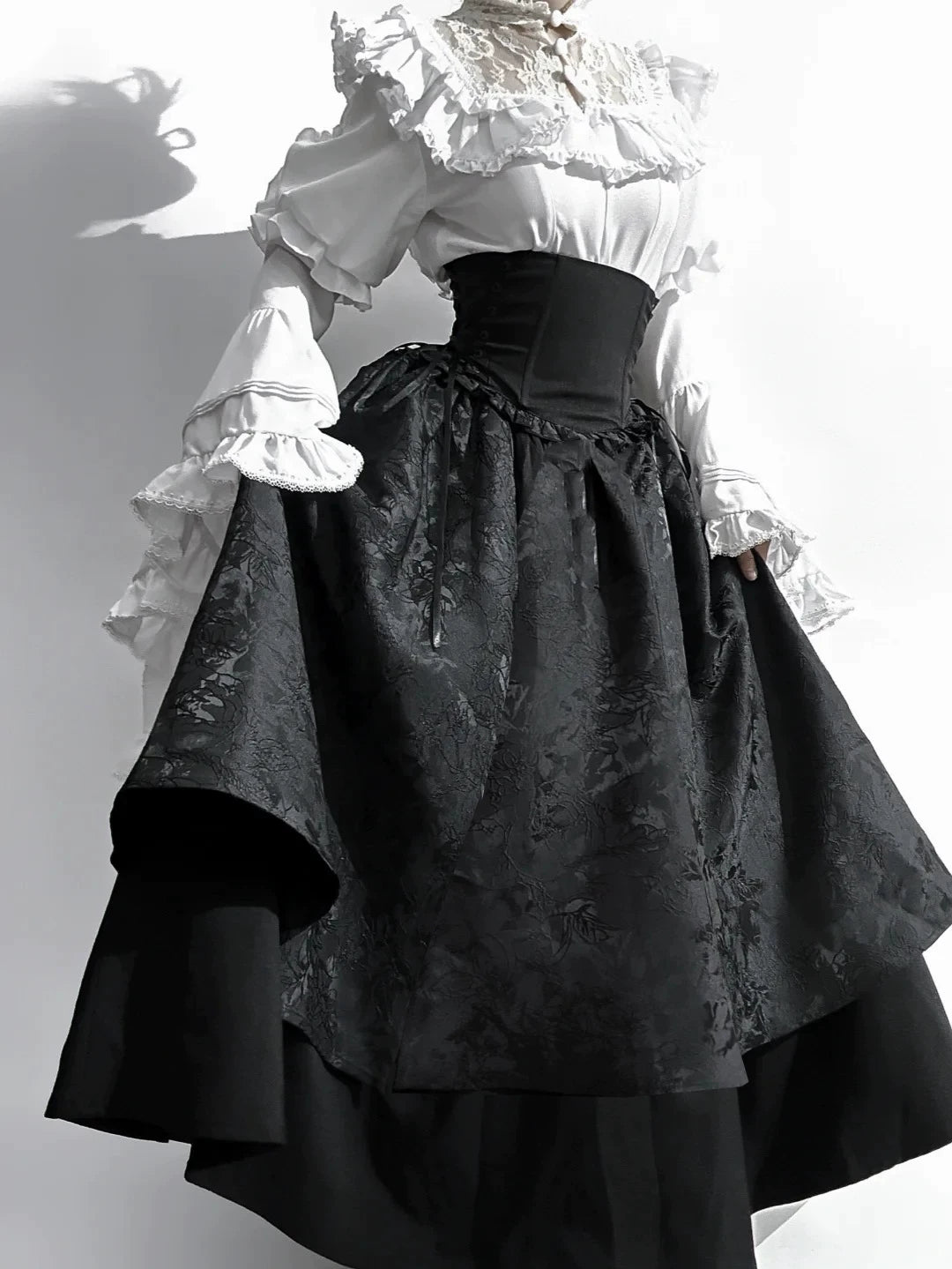 Victorian Ruffle Blouse Skirt Set