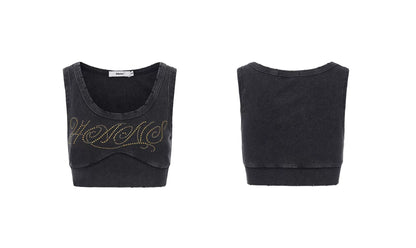 Washed Rhinestone Distressed Tank Top