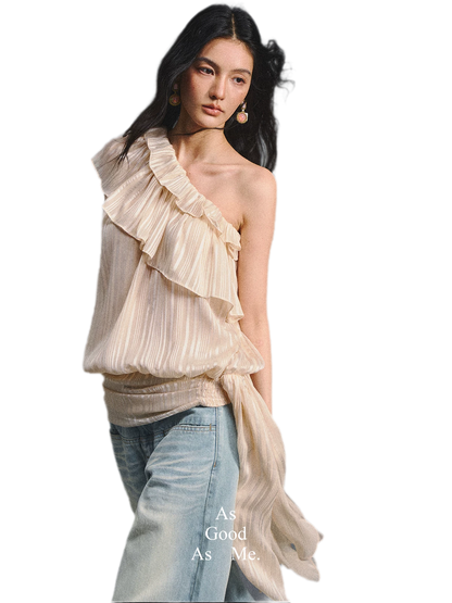 Asymmetric Ruffle Shoulder Top