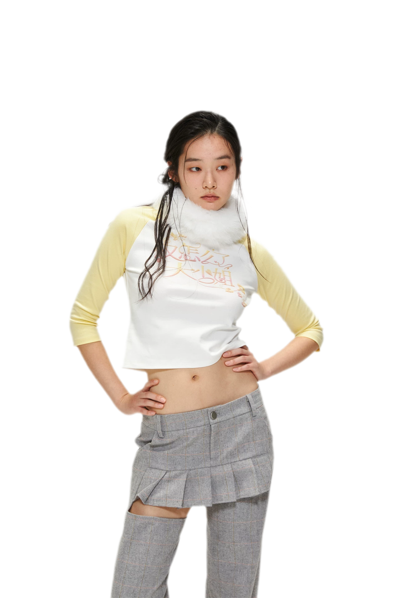 Cotton Graphic Cropped Raglan Top