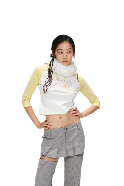 Cotton Graphic Cropped Raglan Top