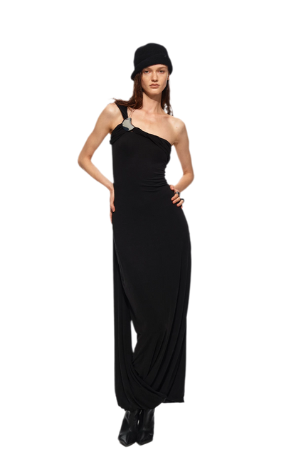 One-Shoulder Halter Maxi Dress