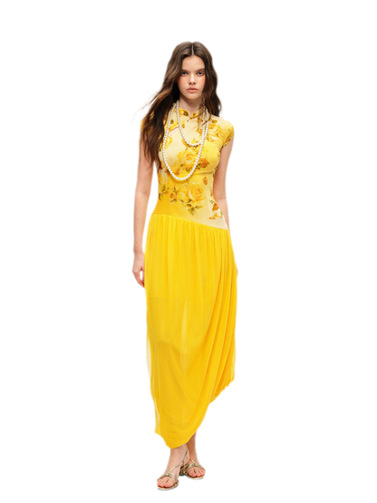 Rose Print Modern Qipao Dress