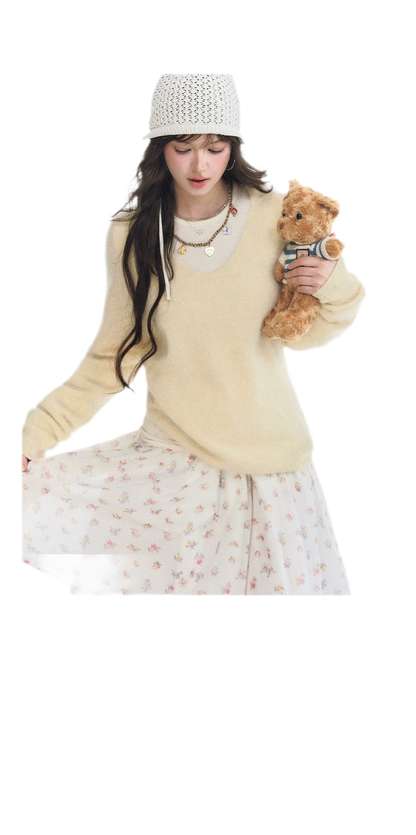 Brushed V-Neck Wool Sweater