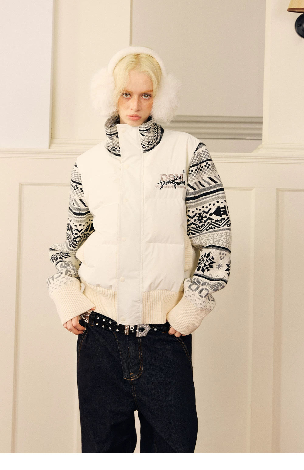 Contrast Fair Isle Down Jacket