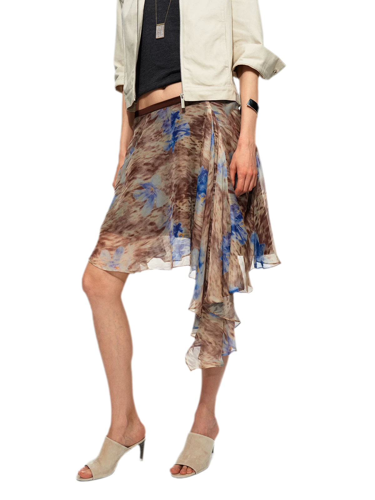 Printed Irregular Hem Chiffon Skirt
