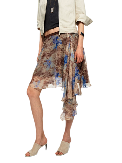 Printed Irregular Hem Chiffon Skirt