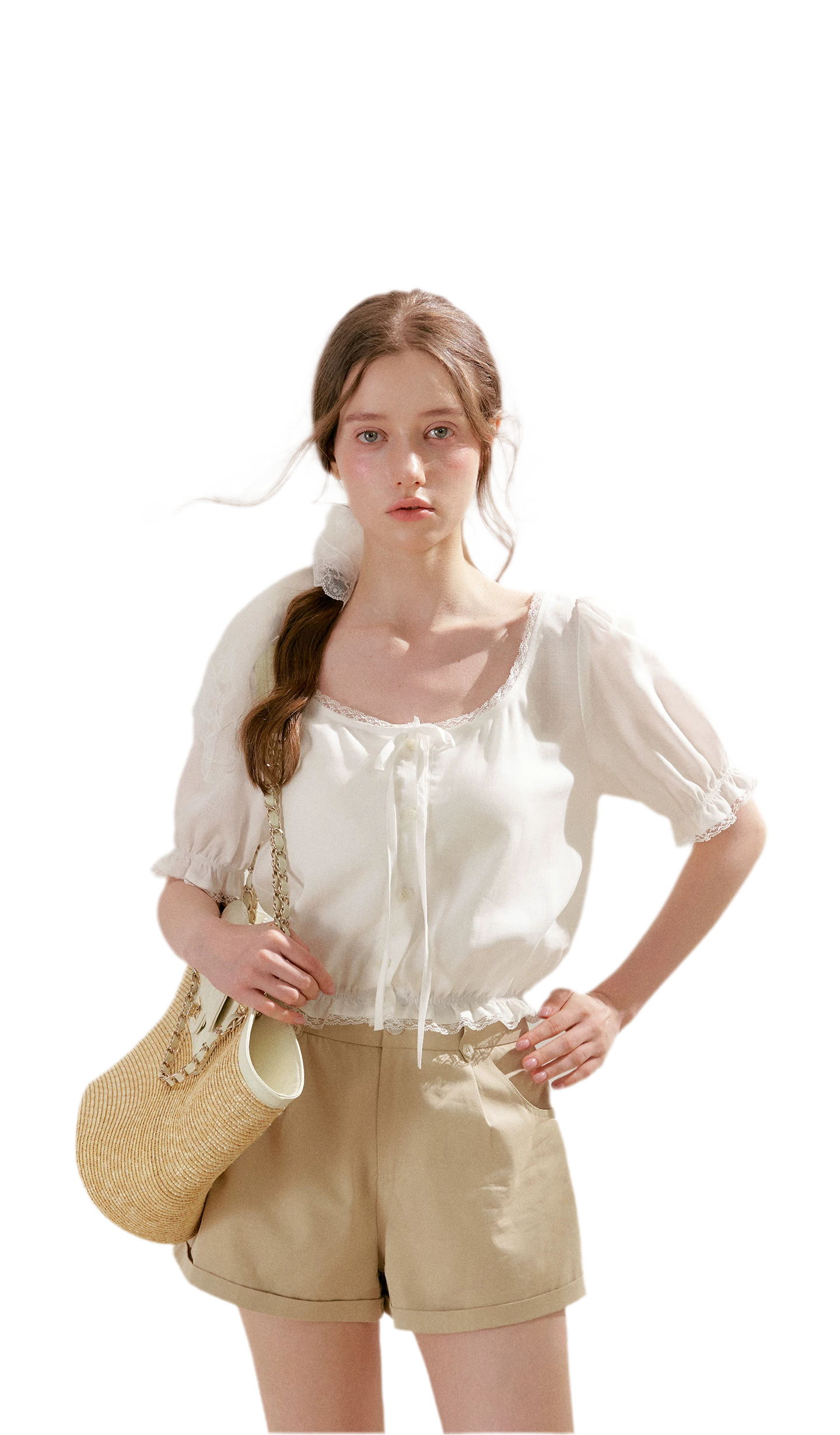 Lace Trim Puff Sleeve T-Shirt