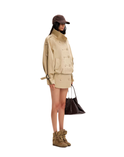 Double-Breasted Short Trench Coat