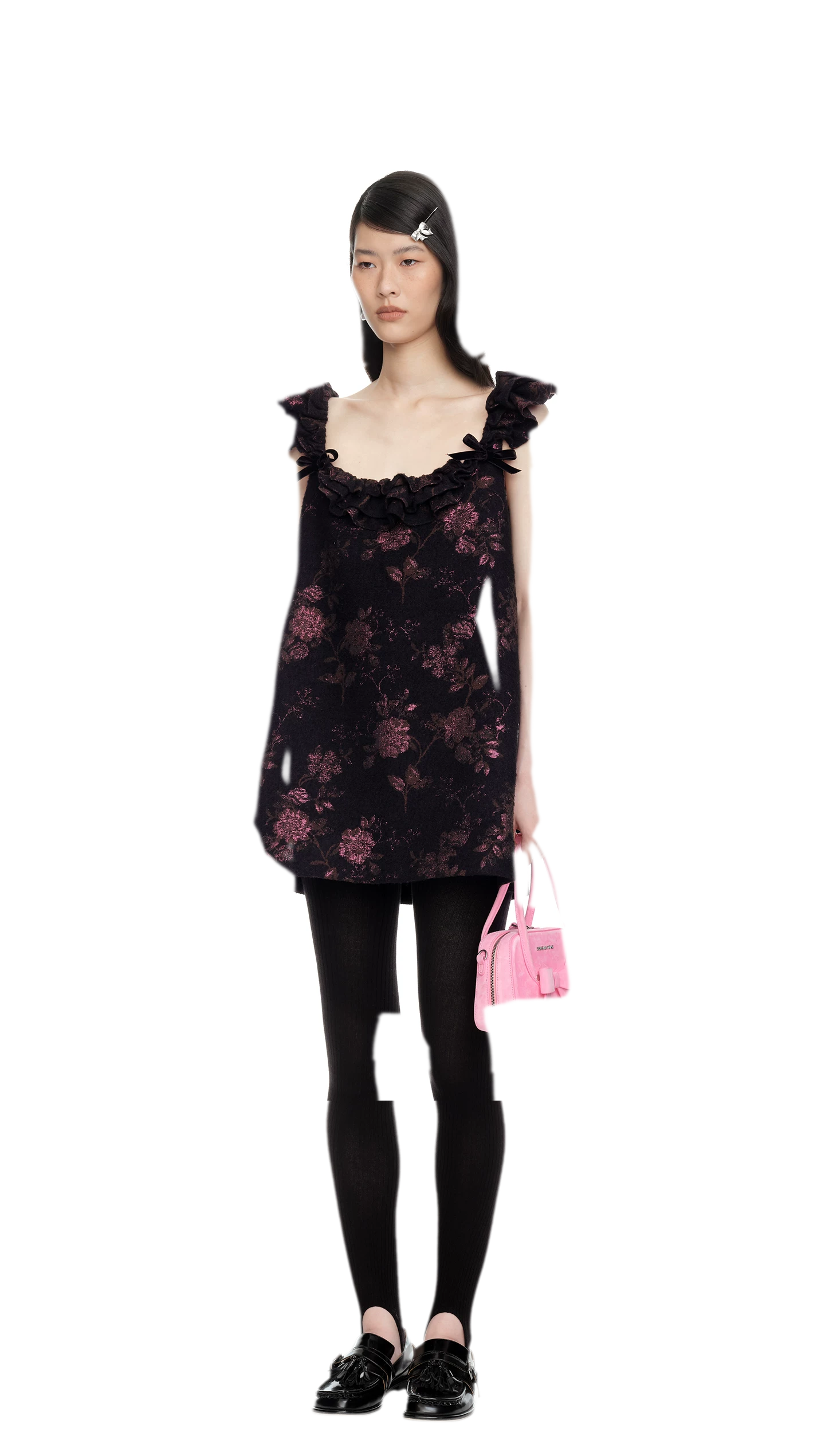 Floral Jacquard Ruffle Mini Dress