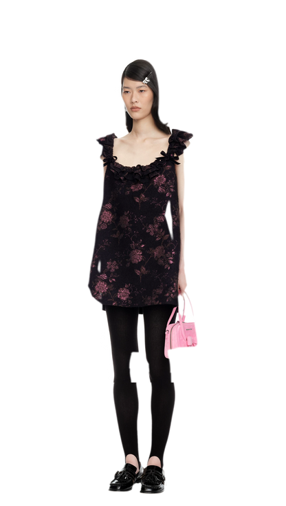 Floral Jacquard Ruffle Mini Dress