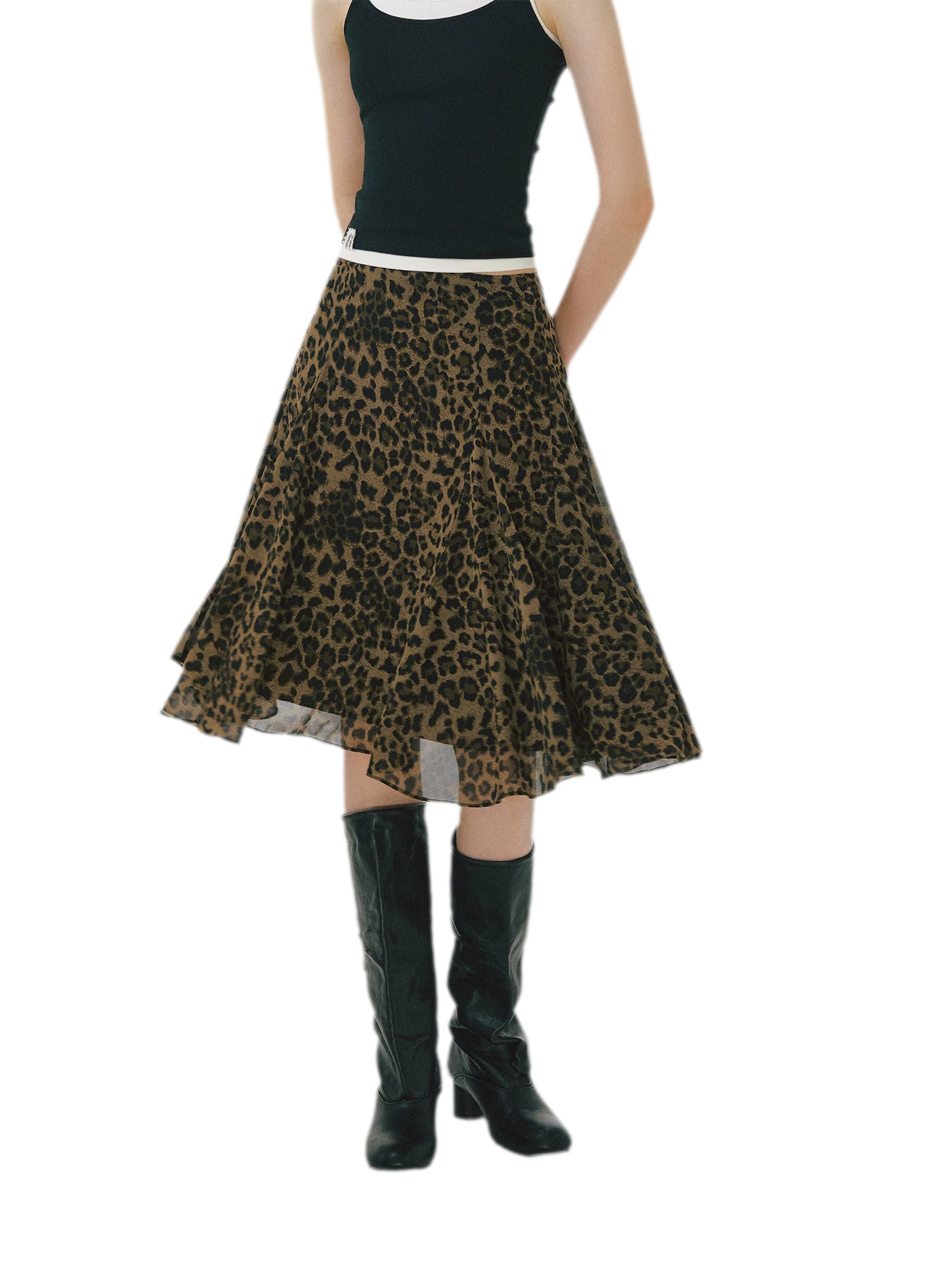 Flowing Leopard Print Midi Skirt