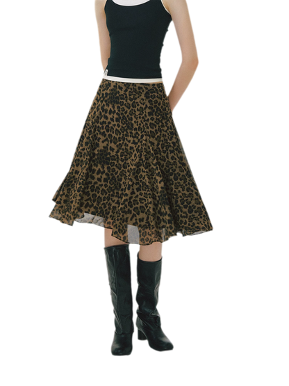 Flowing Leopard Print Midi Skirt