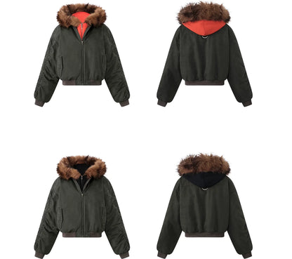 Washed Twill Hooded Flight Jacket