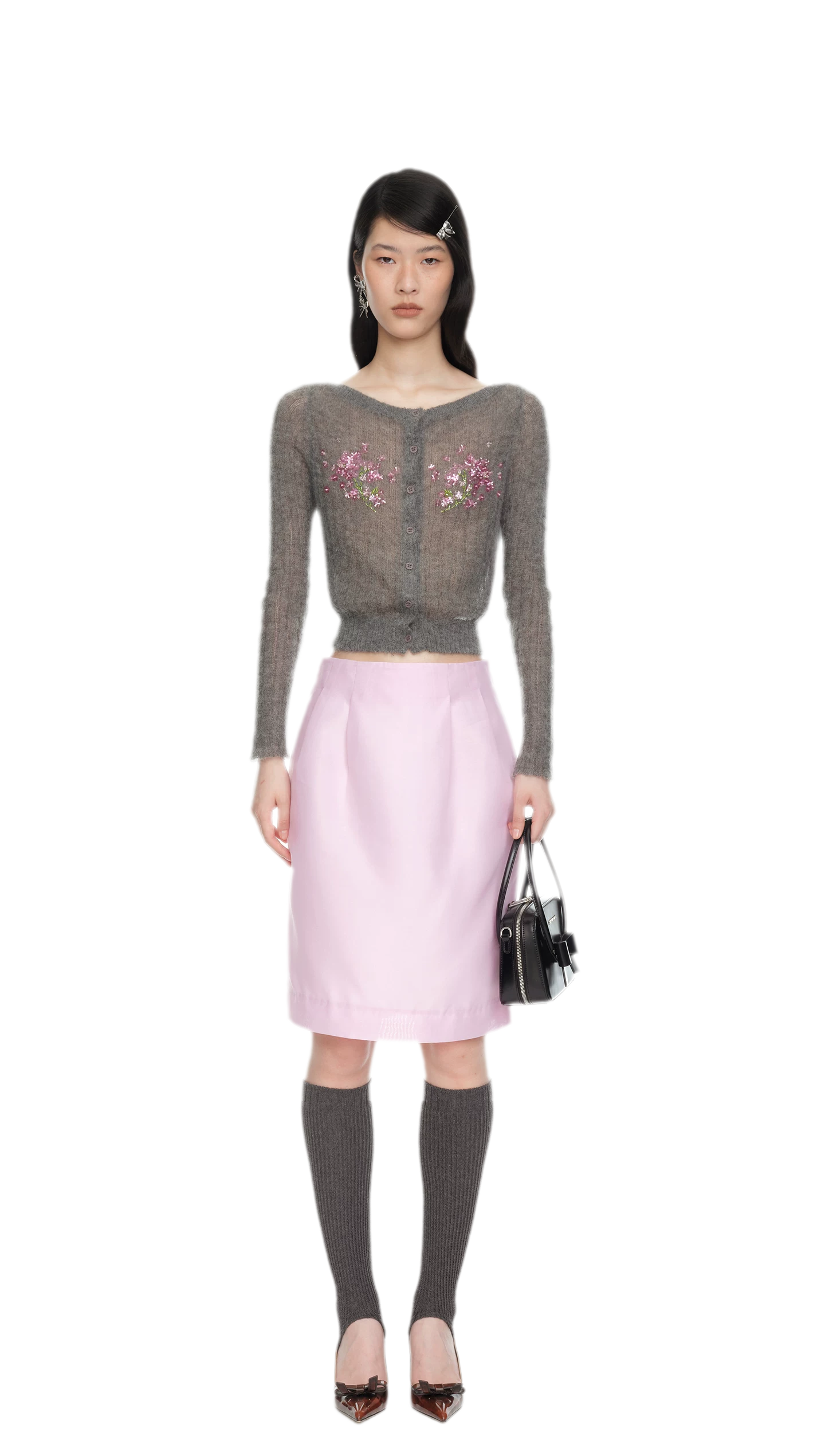 Beaded Floral Fitted Knit Top
