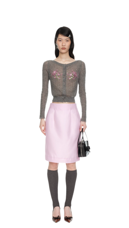 Beaded Floral Fitted Knit Top