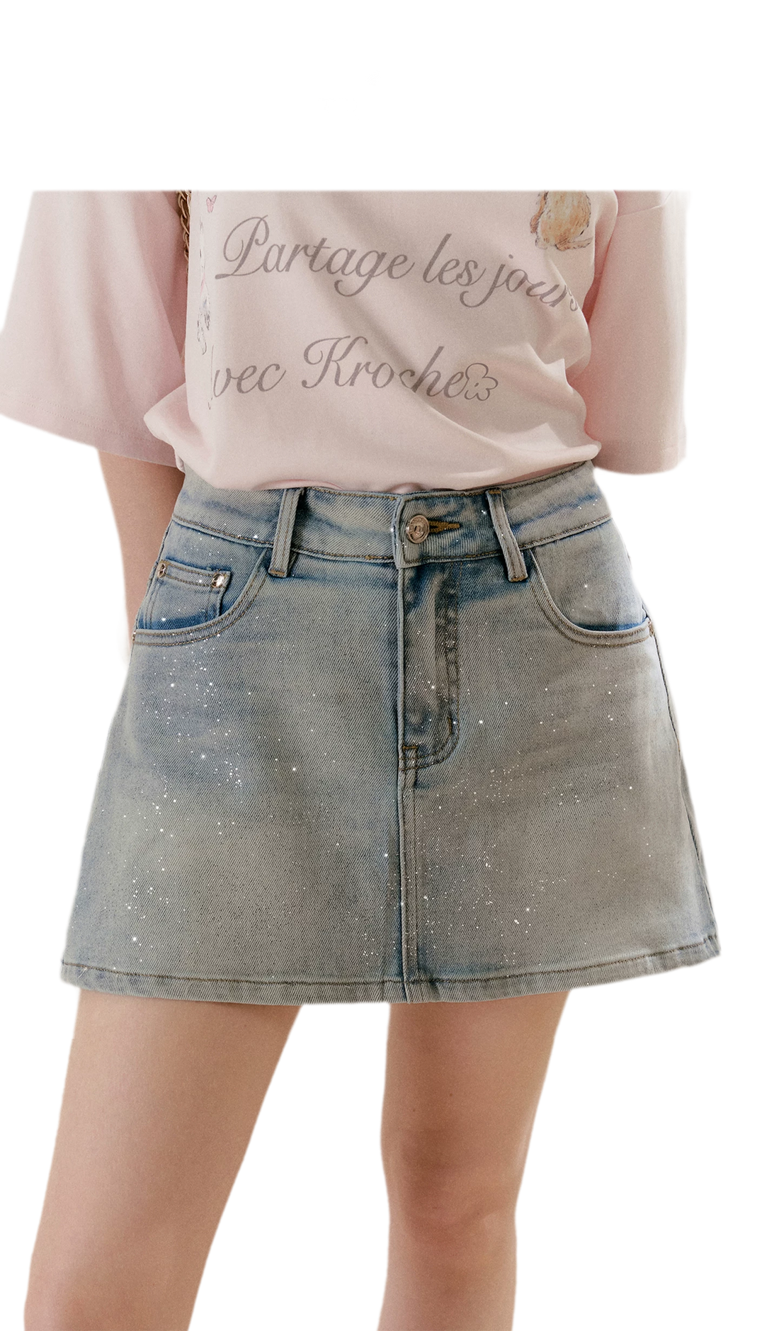 Shiny Denim A-line Skirt