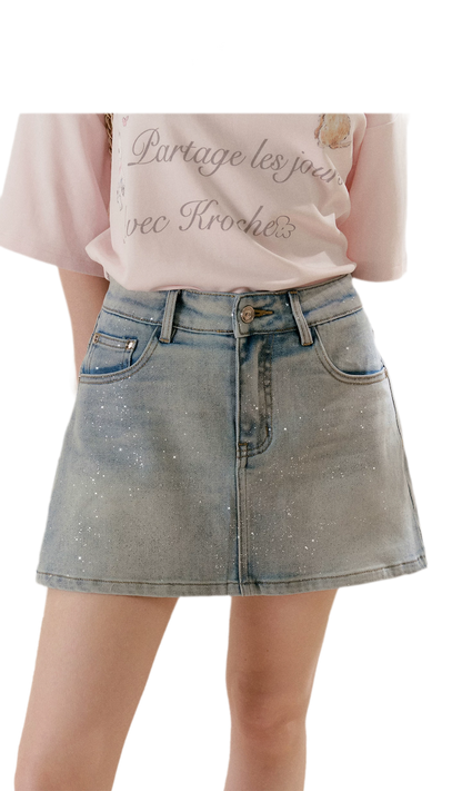 Shiny Denim A-line Skirt