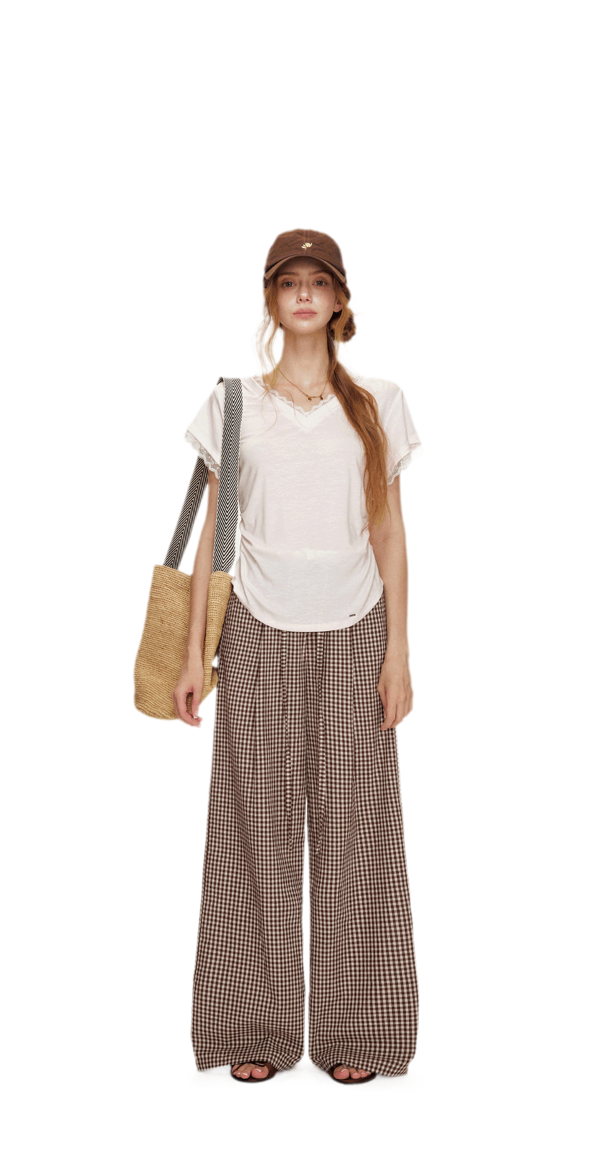 Tencel Lace Trim Loose Short Sleeve T-Shirt