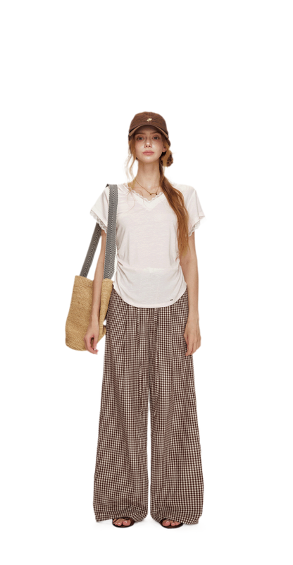 Tencel Lace Trim Loose Short Sleeve T-Shirt