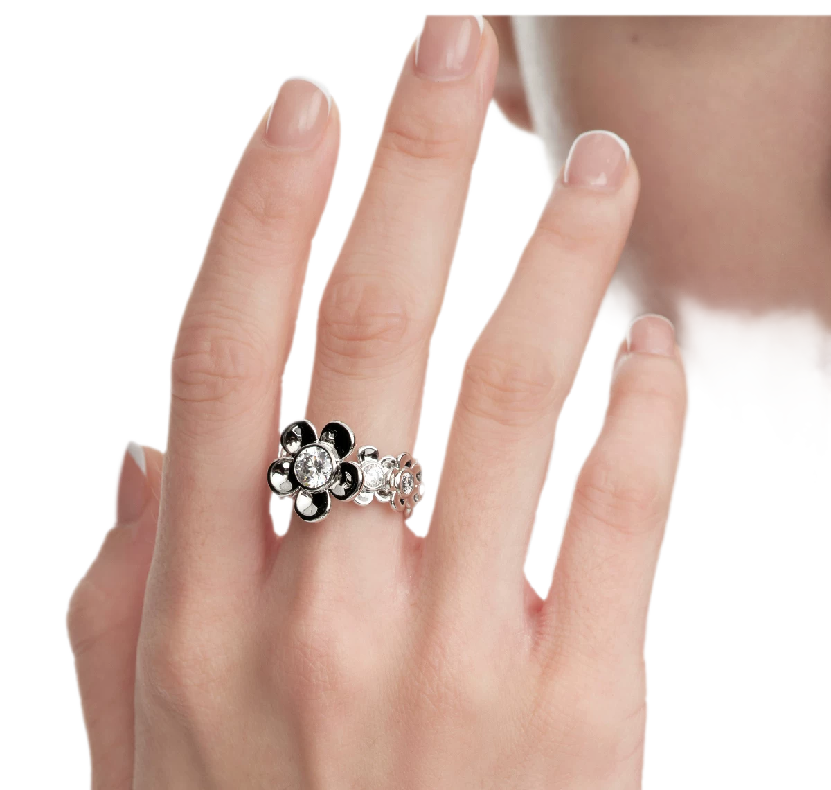 Platinum-Plated Floral Statement Ring